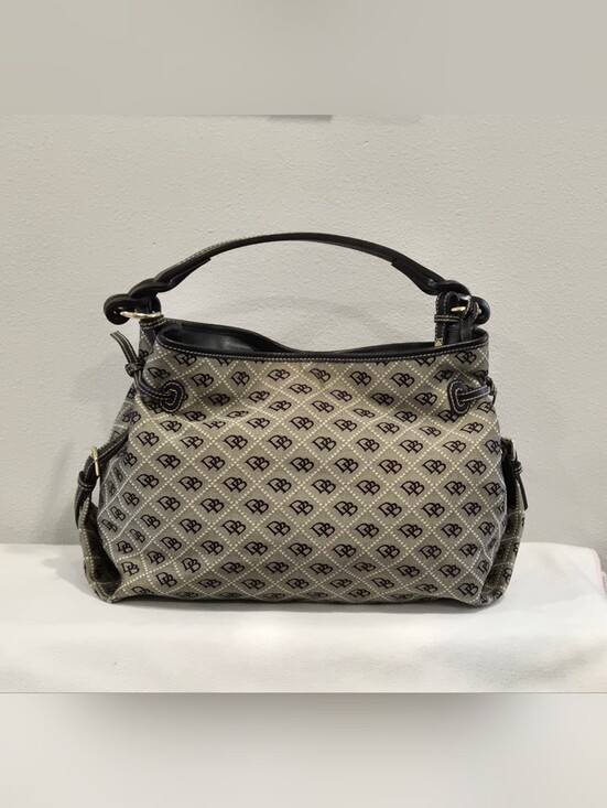 Dooney & Bourke Handbags - Dooney & Bourke Vintage Large Black and Gray Signature Monogram Shoulder Bag